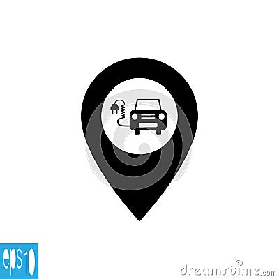 Map icon with electric car - vector illustration Cartoon Illustration