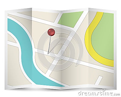 Map Icon with Red Pin Vector Illustration