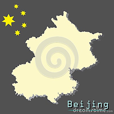 Map illustration of Beijing-Capital of China - you are here sign - stars from the flag - building from beijing - Cartoon Illustration