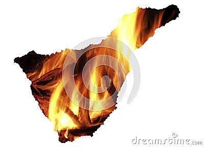 Map illustration of Tenerife island on Canary Islands with fire as a background Cartoon Illustration