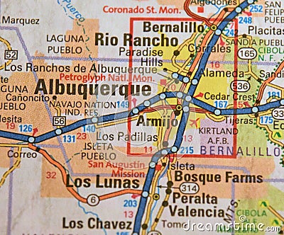 Map Image of Albuquerque, New Mexico Stock Photo