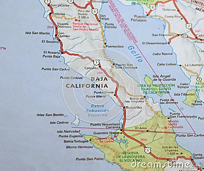 Map Image of Baja, California Stock Photo