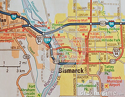 Map Image of Bismarck North Dakota Editorial Stock Photo