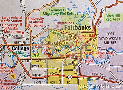 Map Image of Fairbanks Alaska Editorial Stock Photo