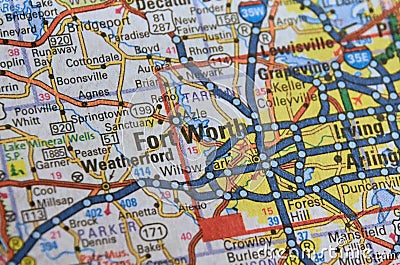 Map Image of Fort Worth, Texas Stock Photo