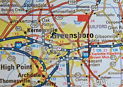 Map Image of Greensboro, North Carolina Stock Photo