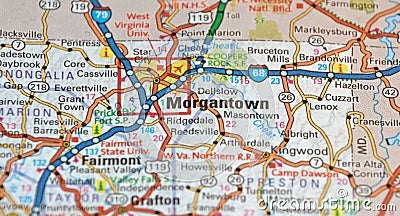Map Image of Morgantown, West Virginia Stock Photo