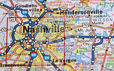 Map Image of Nashville, Tennessee Stock Photo