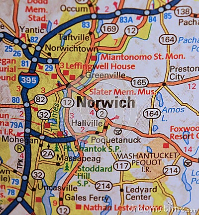 Map Image of Norwich Connecticut Stock Photo