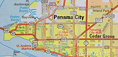 Map Image of Panama City Florida Stock Photo