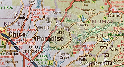 Map Image of Paradise California Stock Photo