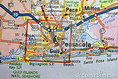 Map Image of Pensacola, Florida Stock Photo