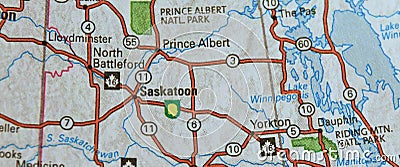 Map Image of Saskatoon, Saskatchewan, Canada Stock Photo