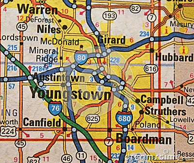 Map Image of Youngstown, Ohio Stock Photo