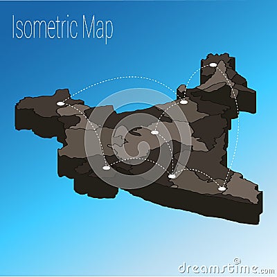 Map India isometric concept. Cartoon Illustration