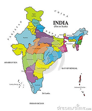 Map India [Labeled] Authentic Stock Photo