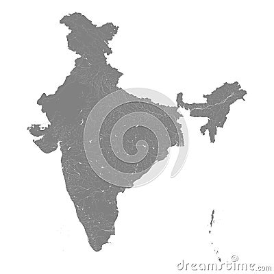 Map of India with rivers and lakes. Vector Illustration