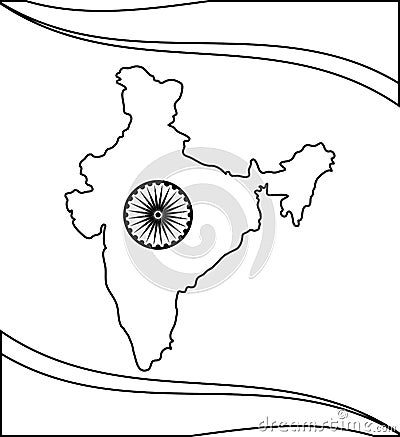 map of indian with ashoka chakra Cartoon Illustration