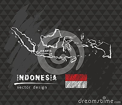 Map of Indonesia, Chalk sketch vector illustration Vector Illustration