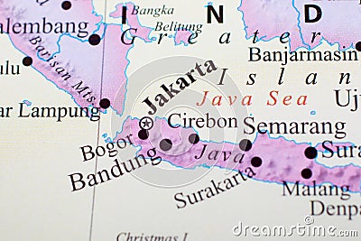 Map of Indonesia the shows Jakarta Stock Photo