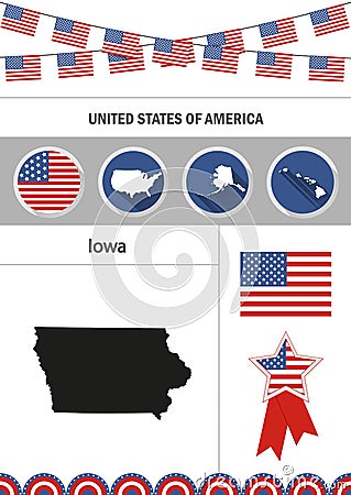 Map of Iowa. Set of flat design icons nfographics elements with Vector Illustration