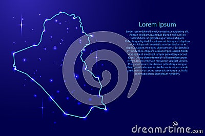 Map Iraq from the contours network blue, luminous space stars for banner, poster, greeting card, of vector illustration Vector Illustration
