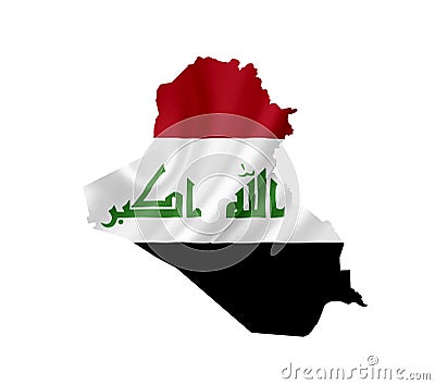 Map of Iraq with waving flag isolated on white Stock Photo