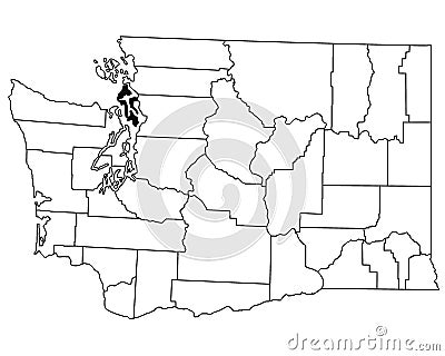 Map of island County in Washington DC state on white background. single County map highlighted by black colour on WASHINGTON map. Stock Photo