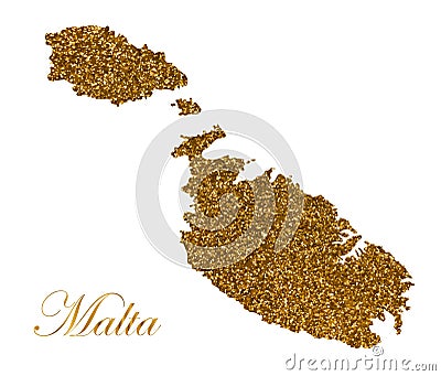 Map of of the island of Malta. Silhouette with golden glitter texture Vector Illustration