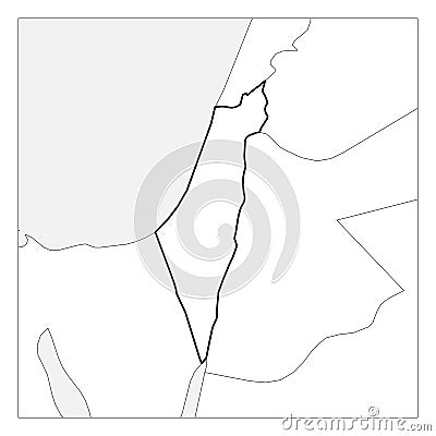 Map of Israel black thick outline highlighted with neighbor countries Vector Illustration