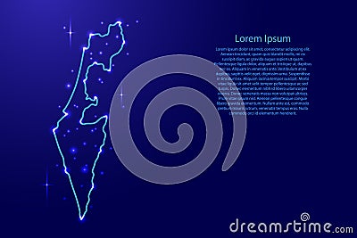 Map Israel from the contours network blue, luminous space star vector illustration Vector Illustration