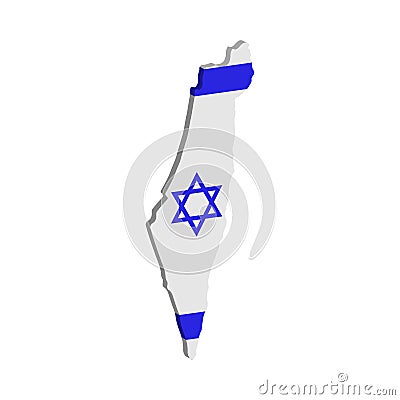 Map of Israel with flag 3d is colored in the colors of the national flag. Vector Vector Illustration