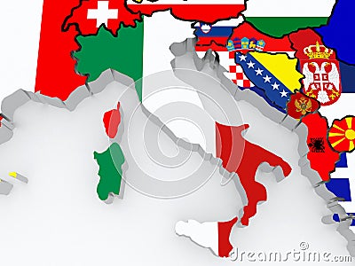 Map of Italy and the Balkans. Stock Photo