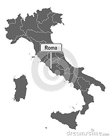 Map of Italy with road sign of Roma Vector Illustration