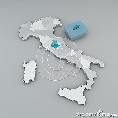 Map of Italy, Umbria region. 3d render. Regional political elections. Ballot box and voting card Stock Photo