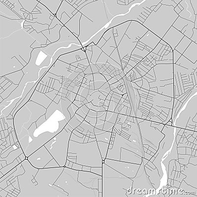 Map of Ivano-Frankivsk city, Ukraine. Urban black and white poster. Road map with metropolitan city area view Vector Illustration