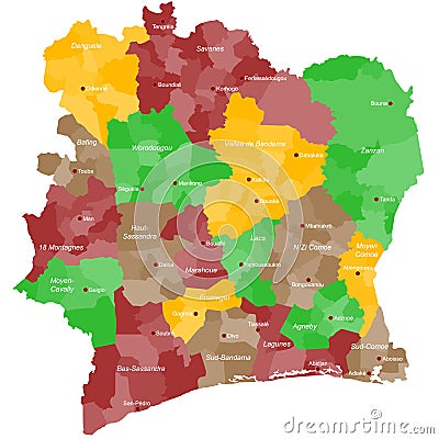 Map of Ivory Coast Vector Illustration
