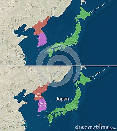The map of Japan, North and South Korea with text, textless Stock Photo