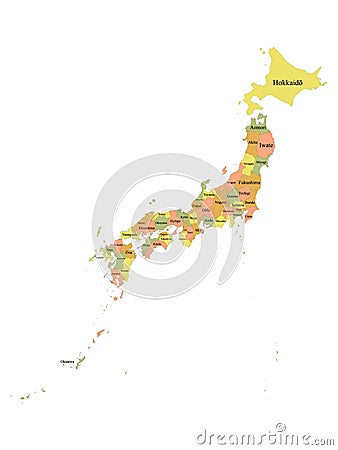 Map of Japanese Prefectures Vector Illustration