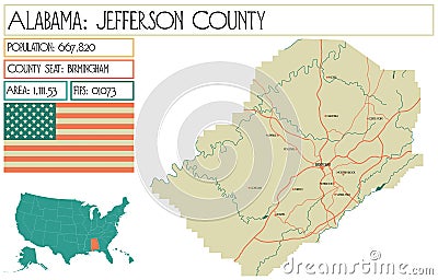 Map of Jefferson county in Alabama, USA. Vector Illustration