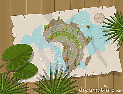 Map jungle africa cartoon treasure hunter Vector Illustration