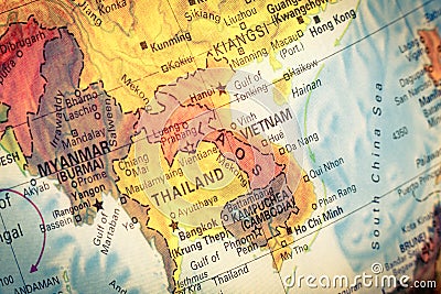 Map of Kampuchea,Cambodia. Close-up image Stock Photo