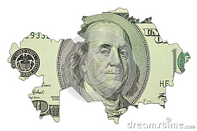map of kazakhstan on a american dollar money texture on the white background. finance concept Cartoon Illustration