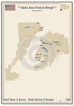 Map of Kenai Peninsula Borough in Alaska Vector Illustration