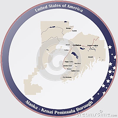 Map of Kenai Peninsular Borough in Alaska Vector Illustration
