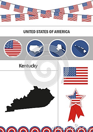 Map of Kentucky. Set of flat design icons nfographics elements w Vector Illustration