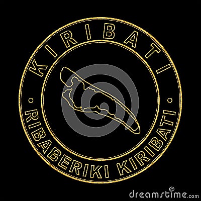 Map of Kiribati, Golden Stamp Black Background Stock Photo