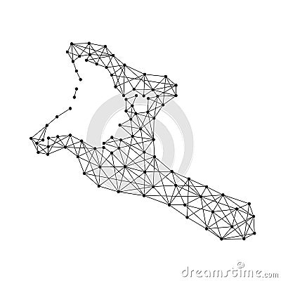 Map of Kiribati from polygonal black lines, dots of illustration Cartoon Illustration