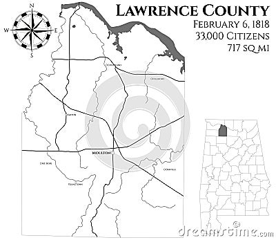 Map of Lawrence County in Alabama Vector Illustration
