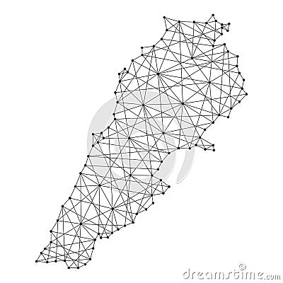 Map of Lebanon from polygonal black lines, dots of vector illustration Vector Illustration